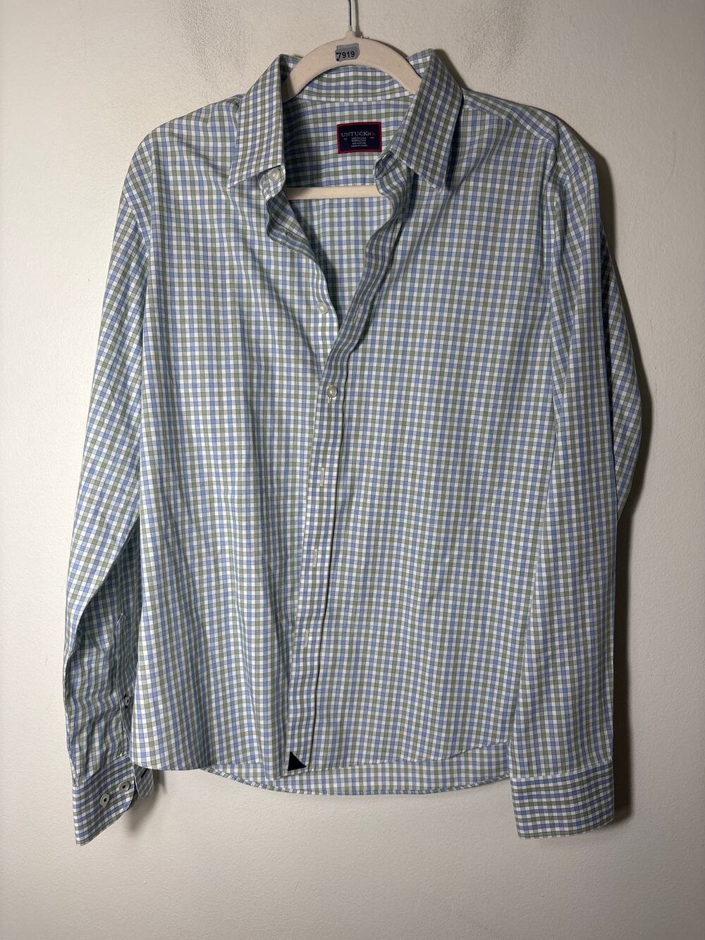 Men's Untuckit Green Blue Plaid Long Sleeve Button Down Shirt Sz M